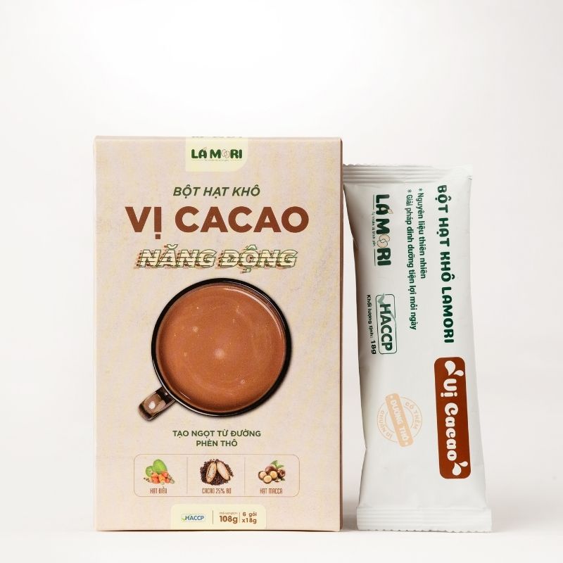 LÁ MORI - Bột hạt khô vị Cacao có đường (108g)